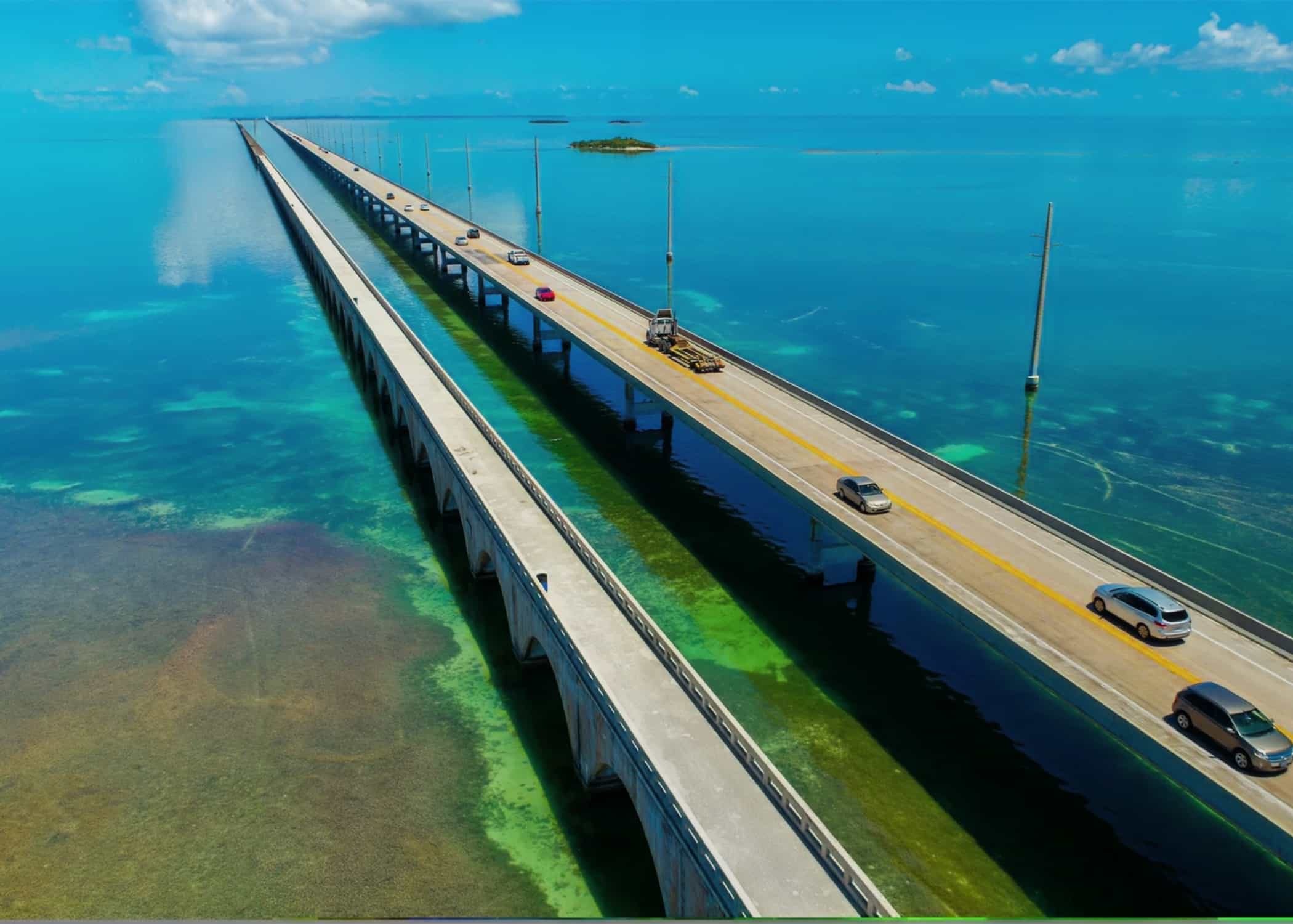 Aerial view of the Seven Mile Bridge in the Florida Keys